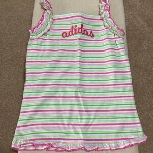 Adidas Pink and Green Striped Top